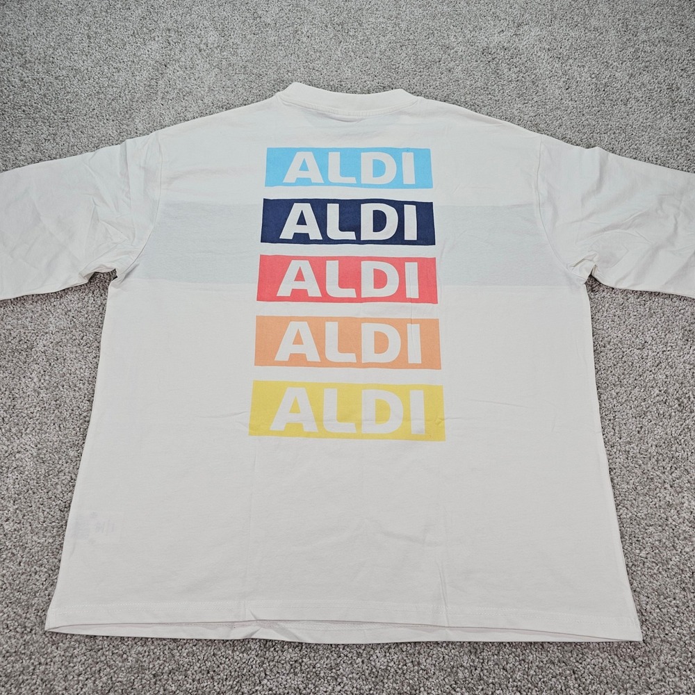 New Aldi Gear Mens‎ Large White Colorblock Graphic T-Shirt NWT Multicolor Logo L